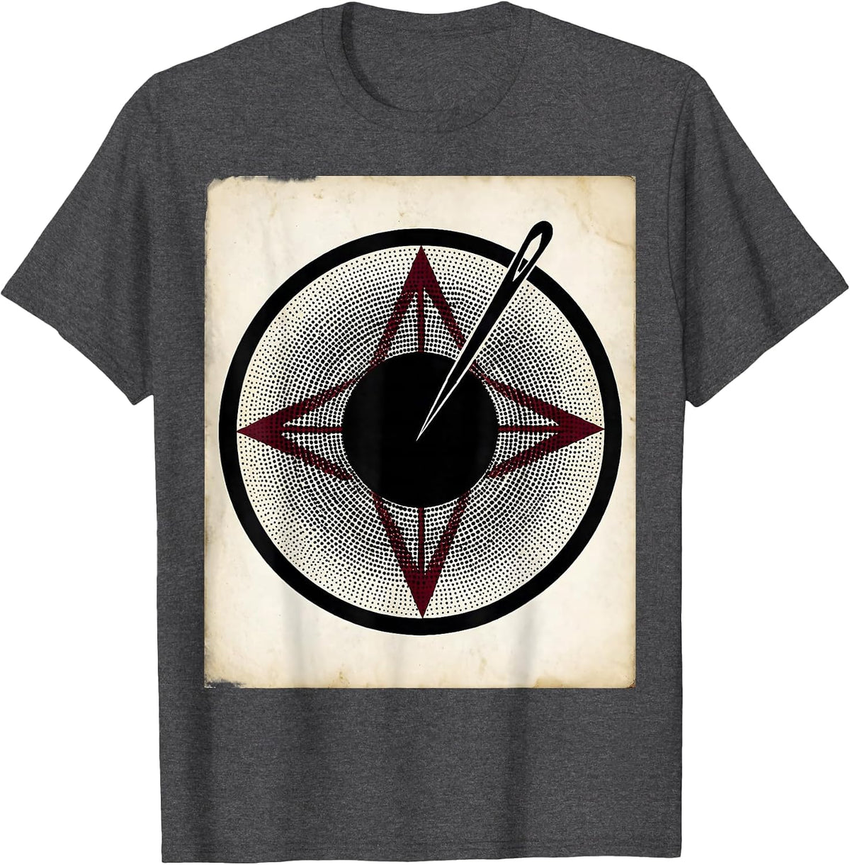 Needle and Dot Minimalist Illustration T-Shirt - Dark Heather Grey