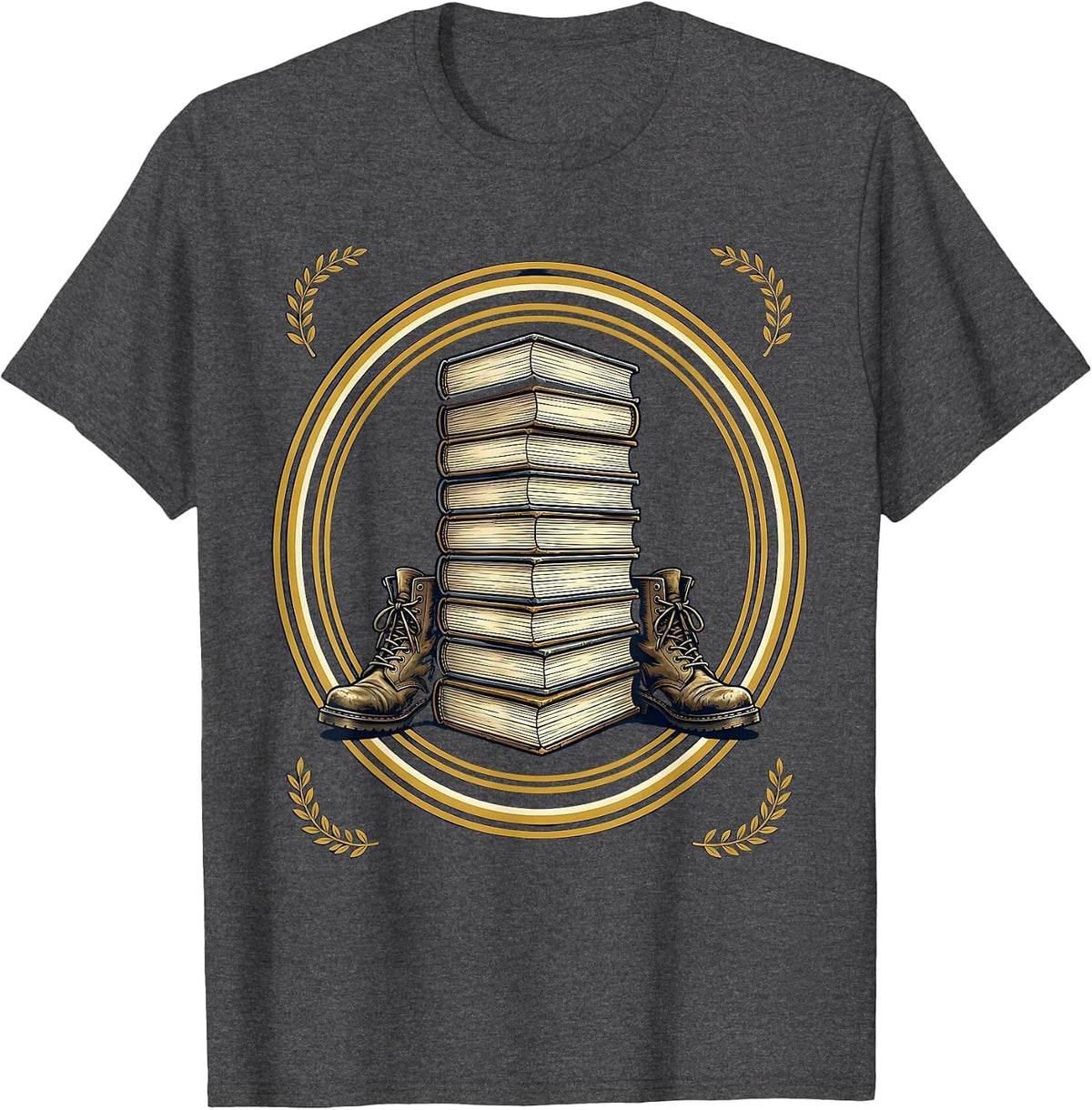 Boots and Books Reading Lover Graphic Design T-Shirt - Dark Heather Grey