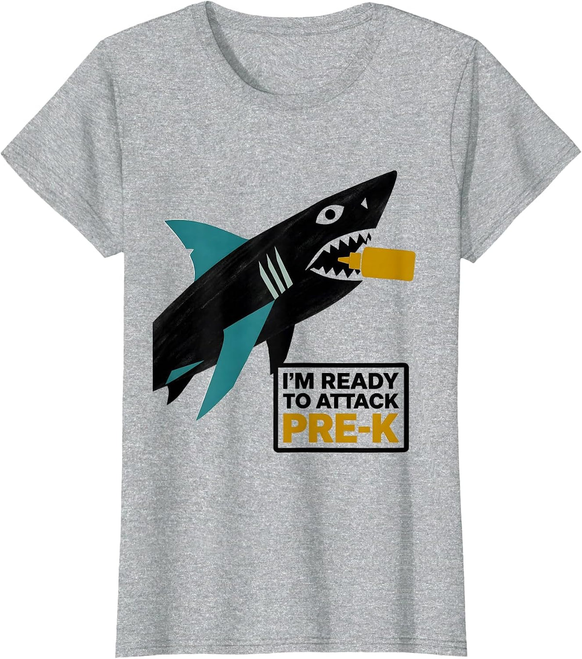 I'm Ready To Attack Pre-K Funny Shark Back to School Boys T-Shirt - Heather Grey