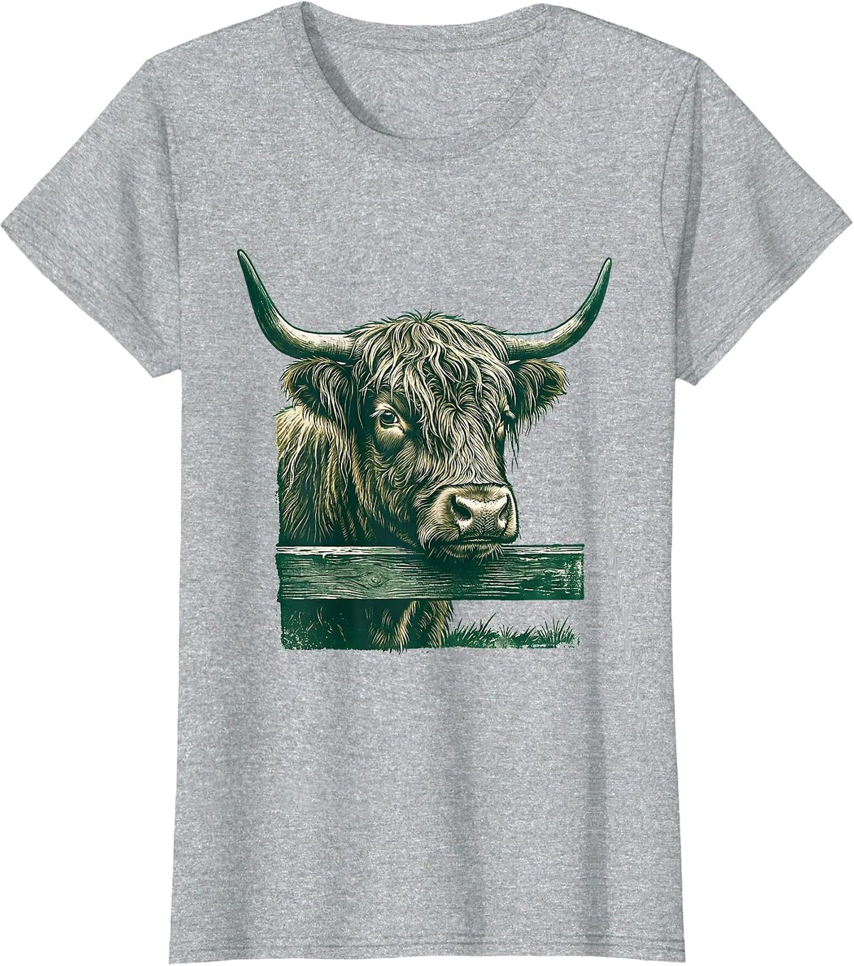 Highland Cow Bust Farm Humor Novelty T-Shirt - Heather Grey