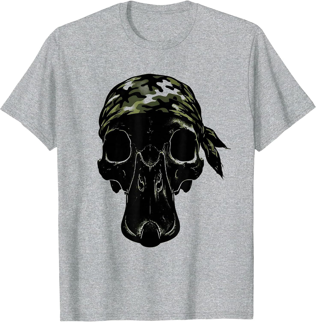 Men's Duck Skull Camo Bandana Graphic Tee T-Shirt - Heather Grey