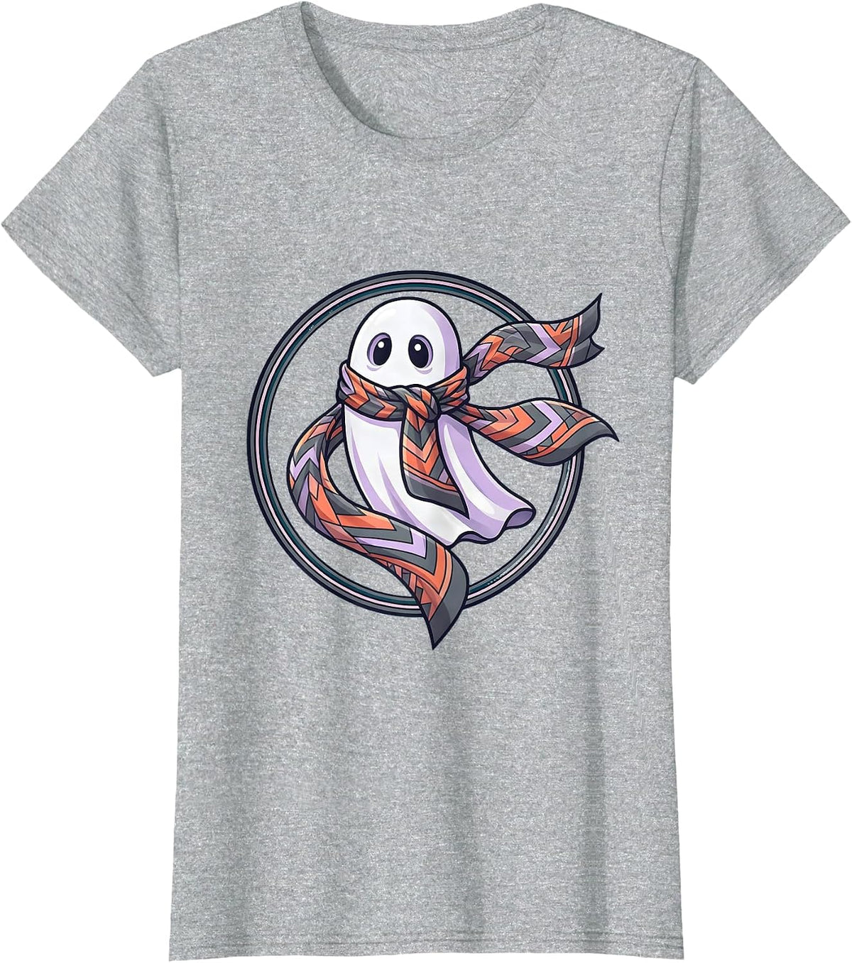 Boo Jee Ghost Designer Silk Scarf Illustration T-Shirt - Heather Grey