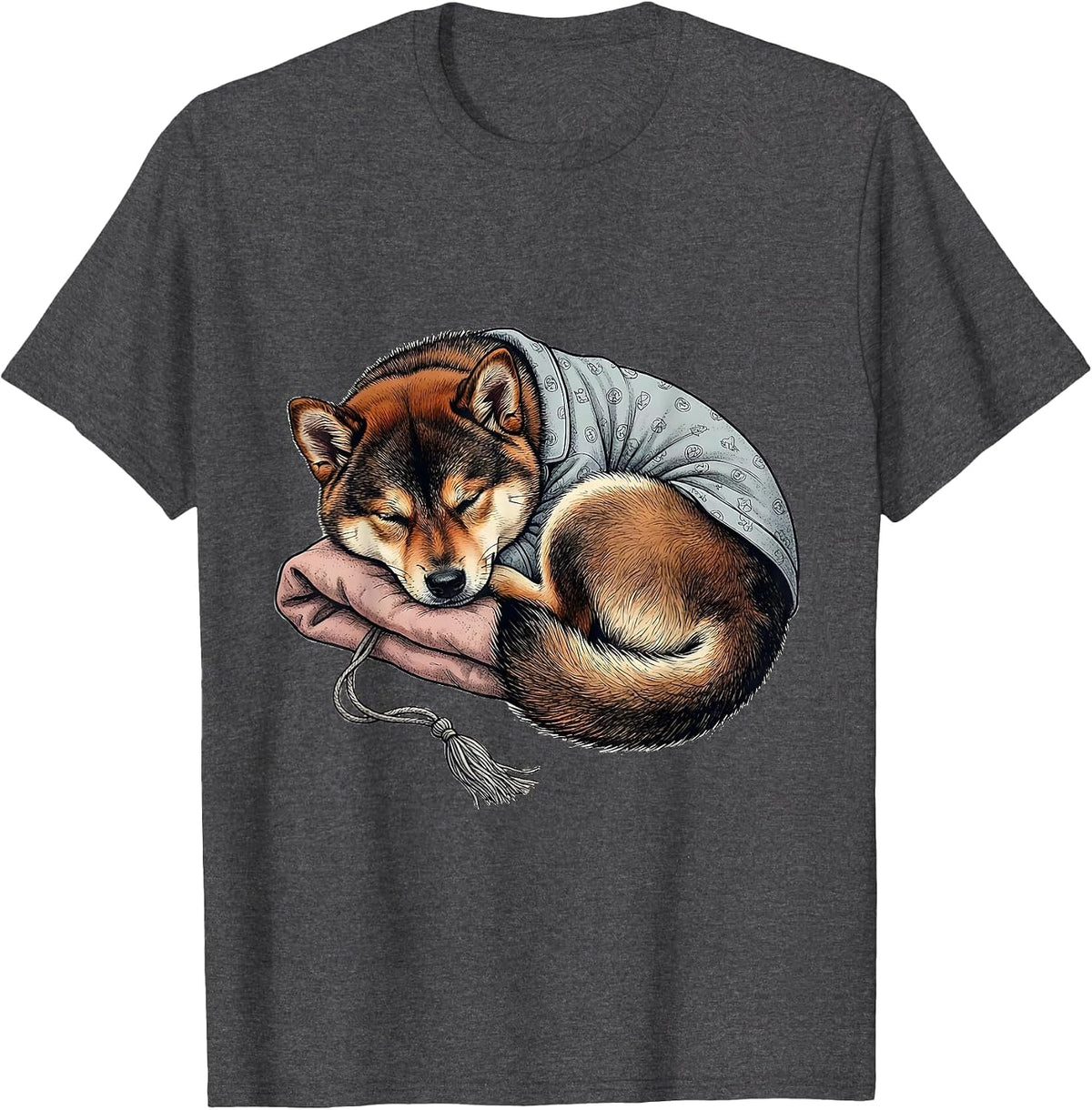 Men's Sleepy Shiba Inu Cute Pet Lover Cozy Gift T-Shirt - Dark Heather Grey