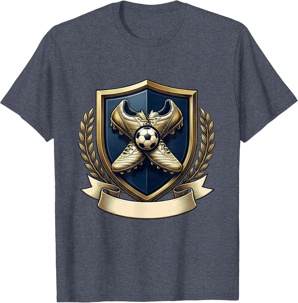 Soccer Dad Crossed Cleats Coat of Arms Design T-Shirt - Heather Blue