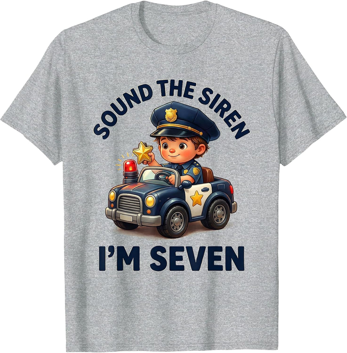 Men's Sound the Siren, I'm Seven Future Police Officer Kids T-Shirt - Heather Grey