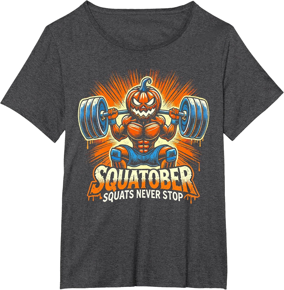 Squatober Pumpkin Halloween Costume, Spooky Weightlifting T-Shirt - Dark Heather Grey