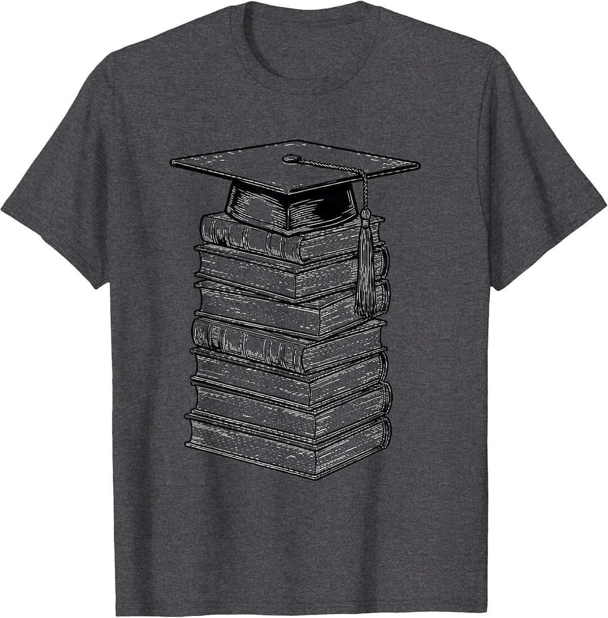 English Teacher Graduation Mortarboard Book Pile T-Shirt - Dark Heather Grey