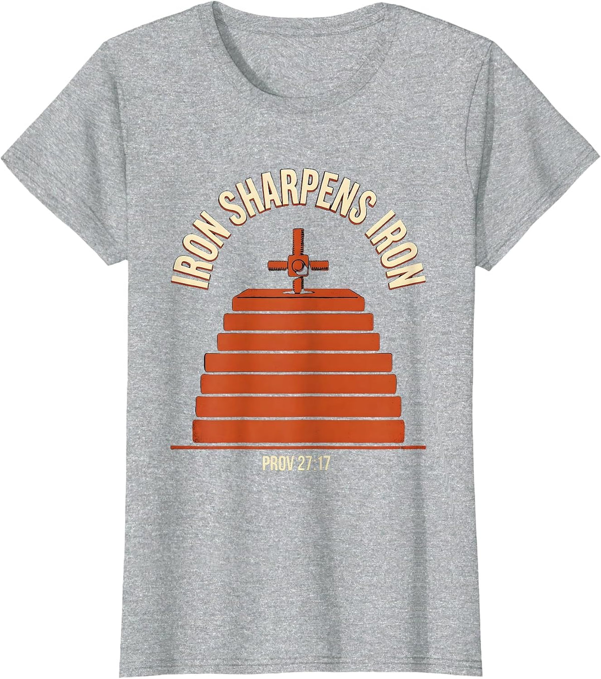 Iron Sharpens Iron Prov 27:17 Christian Gym Workout Faith T-Shirt - Heather Grey