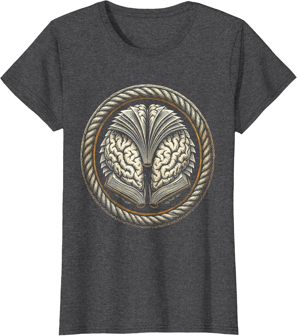 Women's English Teacher Brain Book Illustration T-Shirt - Dark Heather Grey