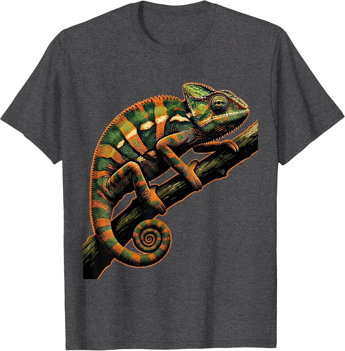 Men's Camo Chameleon on Branch Color Shift Art T-Shirt - Dark Heather Grey