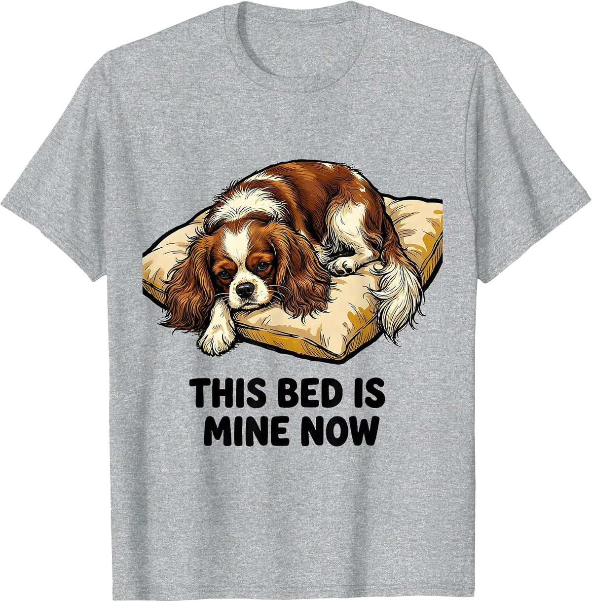 Men's This Bed Is Mine Now Funny Cavalier King Charles Spaniel T-Shirt - Heather Grey