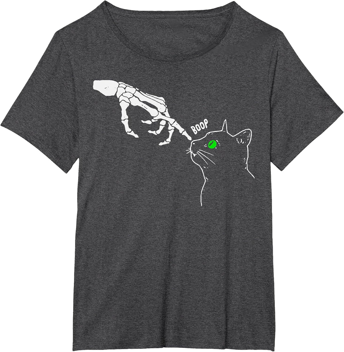 Skeleton Hand Boop On A Cat's Nose Funny Halloween Graphic T-Shirt - Dark Heather Grey