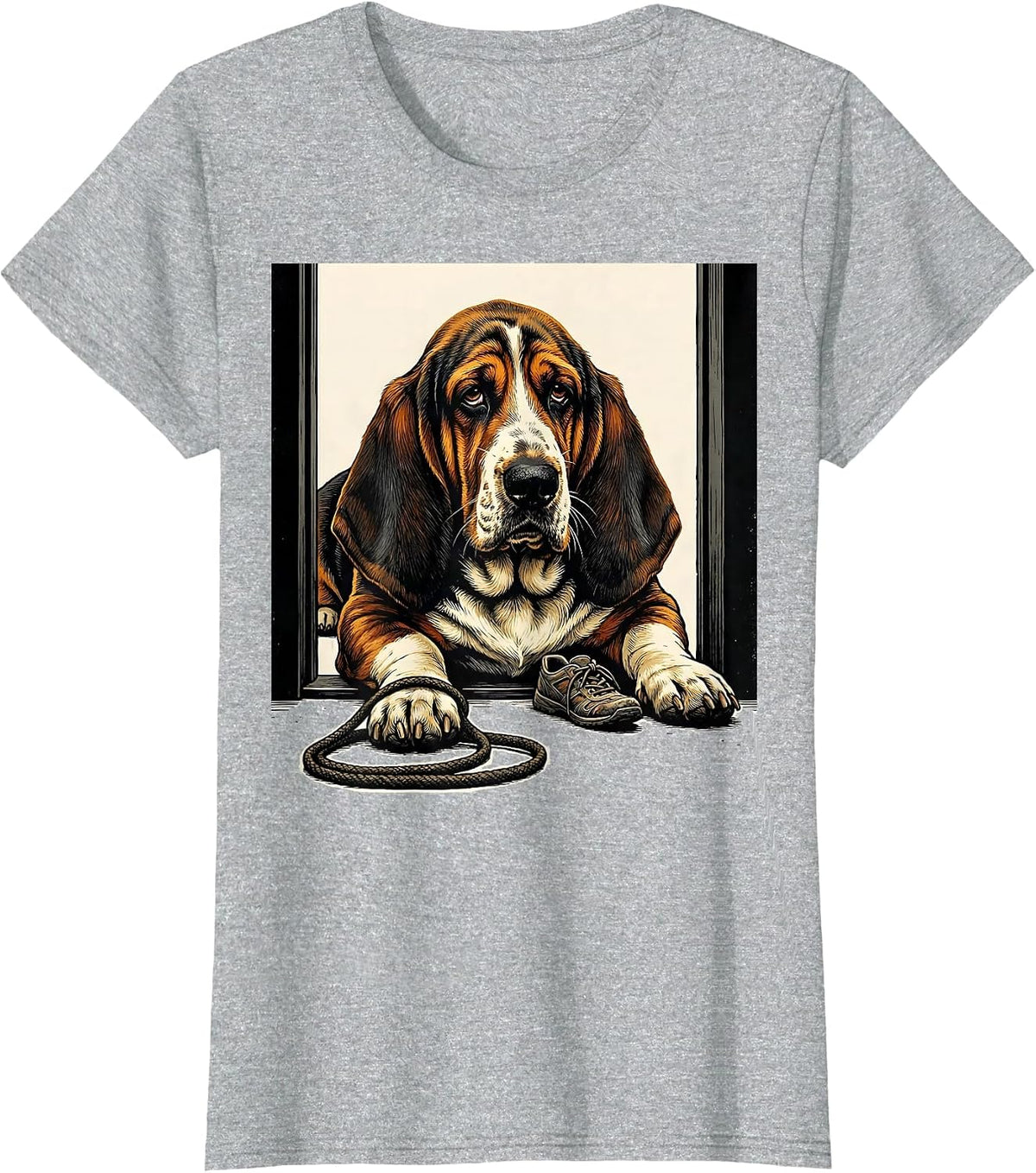 Basset Hound Floor Sprawl Funny Dog Lover Gift T-Shirt - Heather Grey