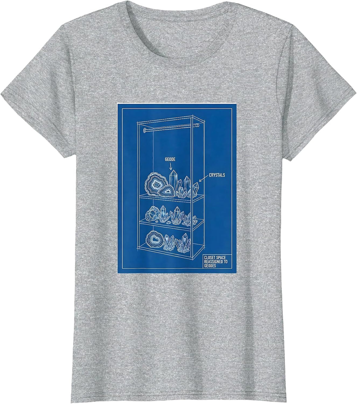 Women's Closet Space Reassigned To Geodes Technical Blueprint Rock T-Shirt - Heather Grey