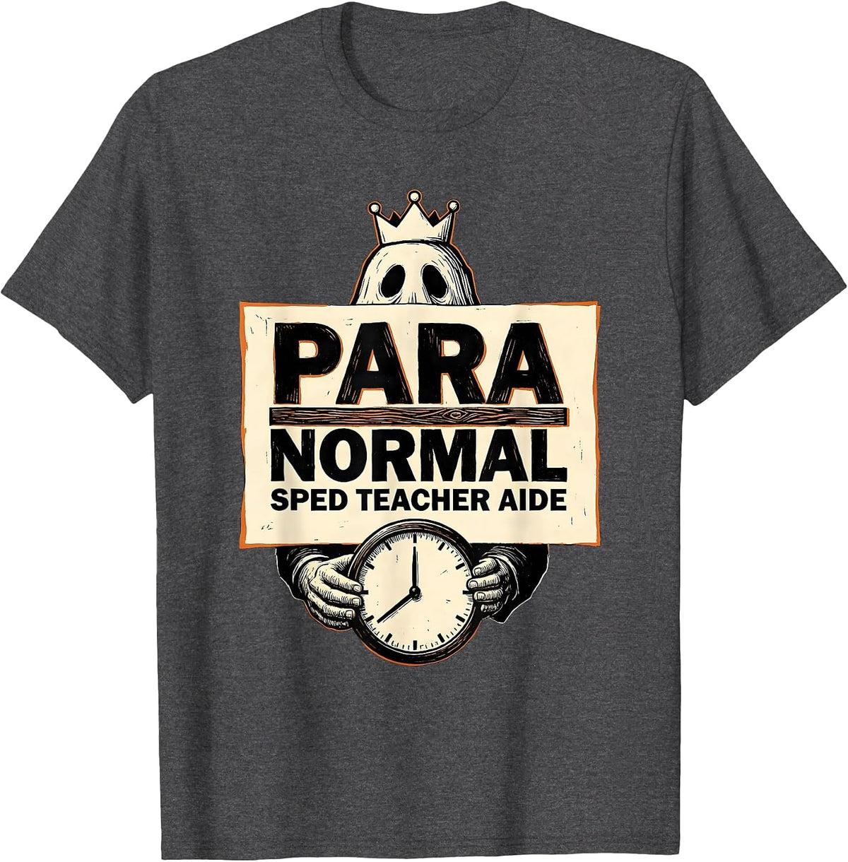 Para Normal SPED Teacher Aide Ghost Linocut Halloween T-Shirt - Dark Heather Grey