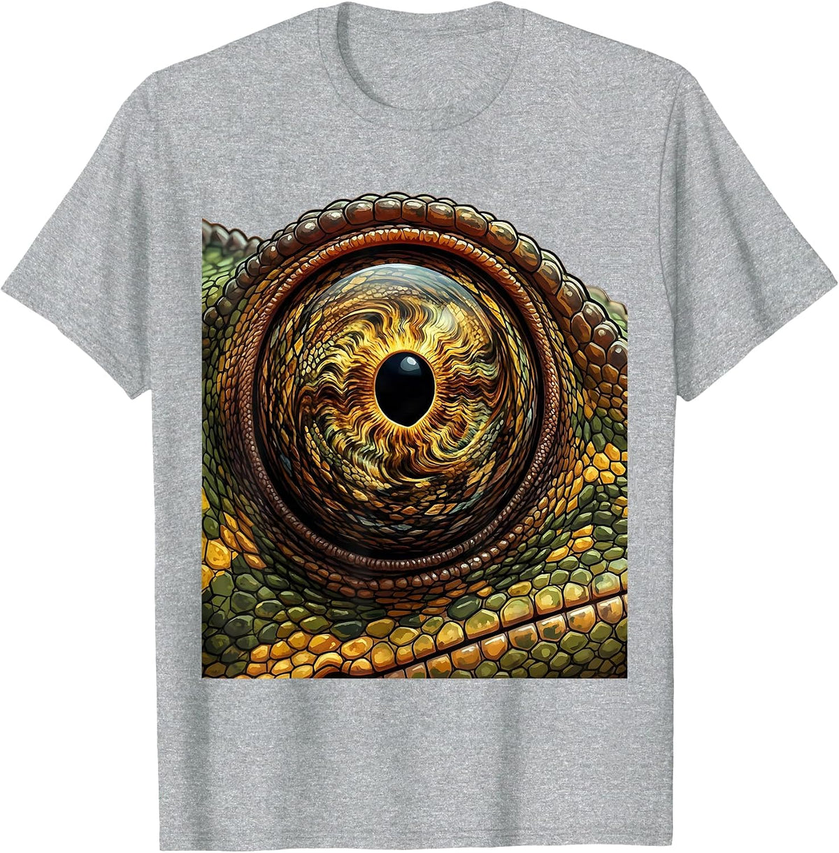 Men's Chameleon Eye Close-Up Swirling Iris Art Design T-Shirt - Heather Grey