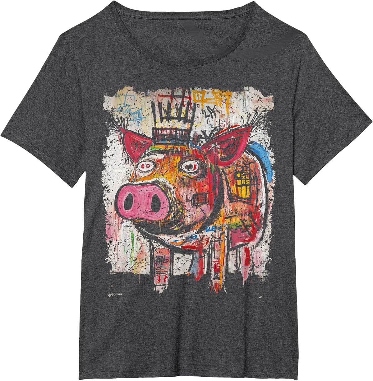 Pop Art Style Pig 90s Men's Graffiti T-Shirt - Dark Heather Grey