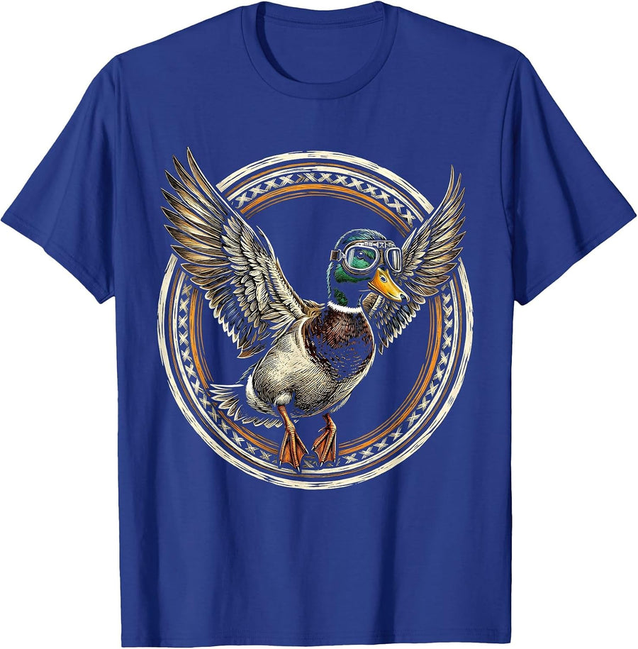 Duck Aviator Goggles Mid-Flight Graphic T-Shirt - Royal Blue
