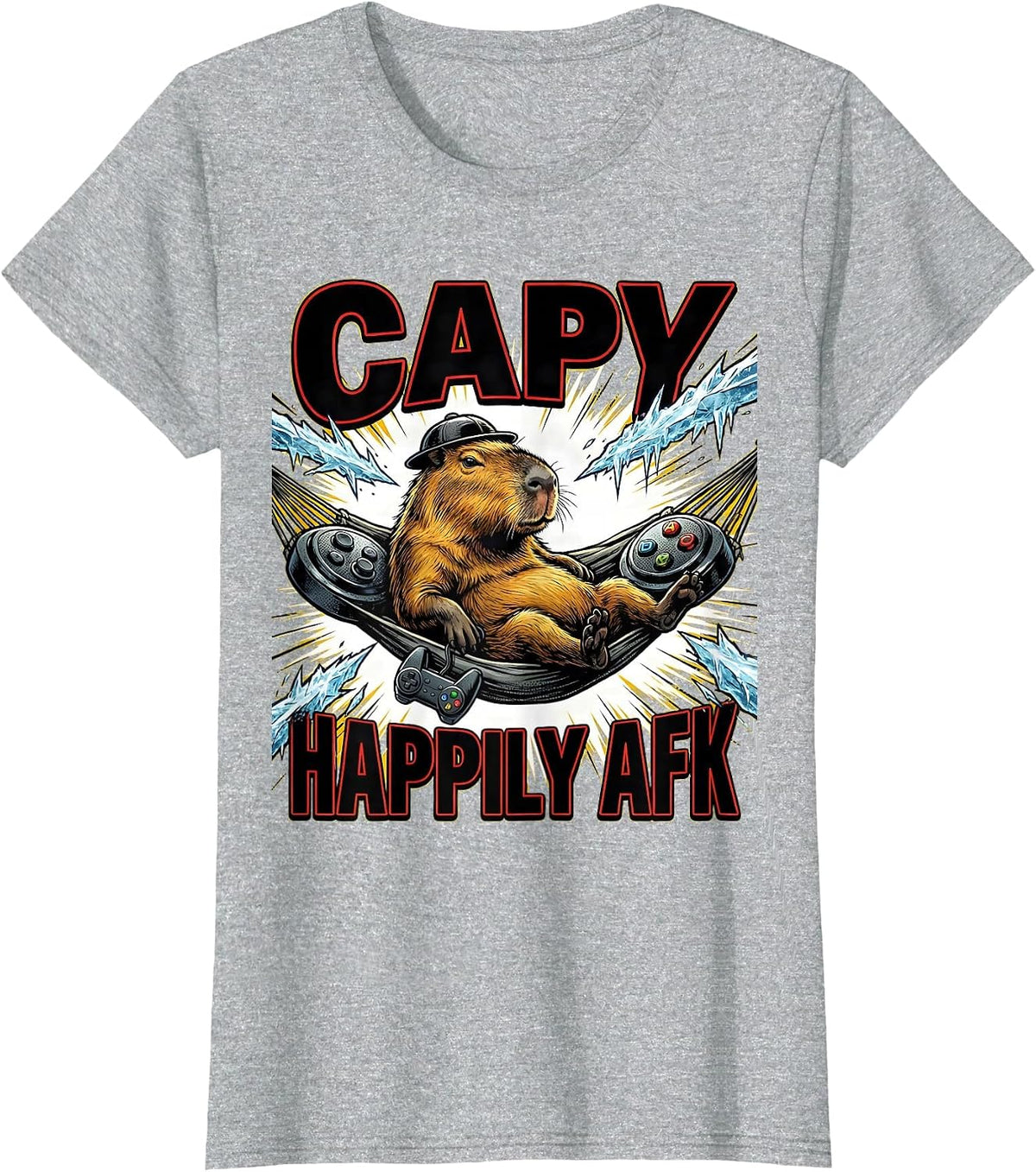 Women's Capy, Happily AFK Funny Capybara Gamer Gaming Humor T-Shirt - Heather Grey