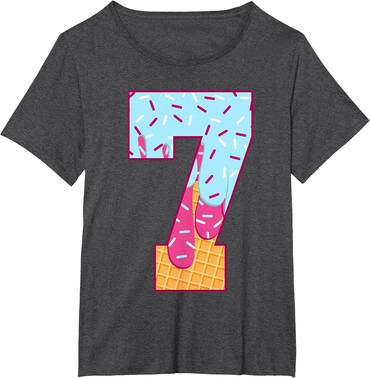 Number 7 Ice Cream Drip Matching Numbers Costume Meme T-Shirt - Dark Heather Grey