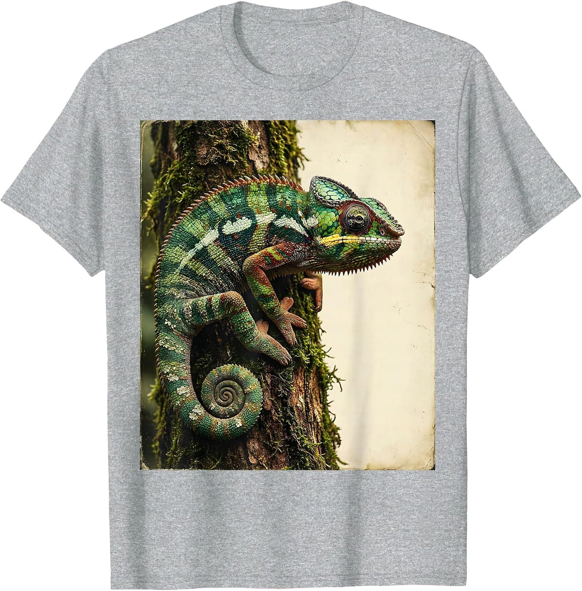 Men's Chameleon Camo Mossy Tree Bark Illustration T-Shirt - Heather Grey