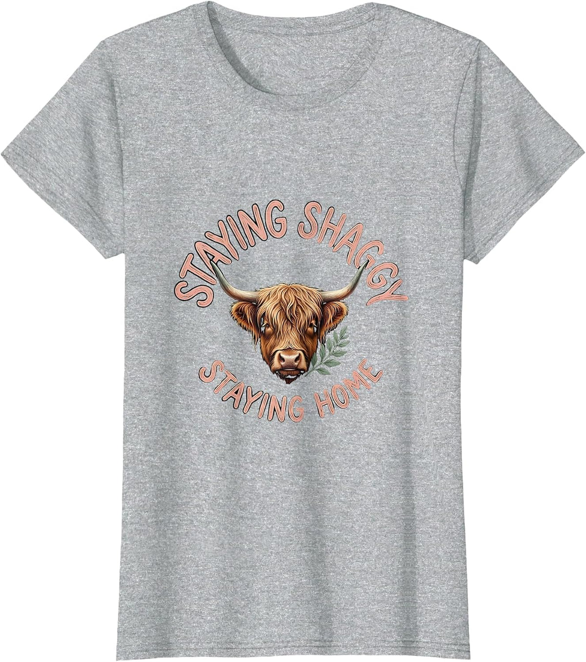 Staying Shaggy, Staying Home Boho Highland Cow Whimsical T-Shirt - Heather Grey