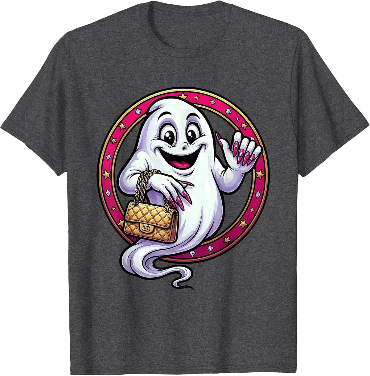 Boujee Ghost Haunting in Style Graphic T-Shirt - Dark Heather Grey