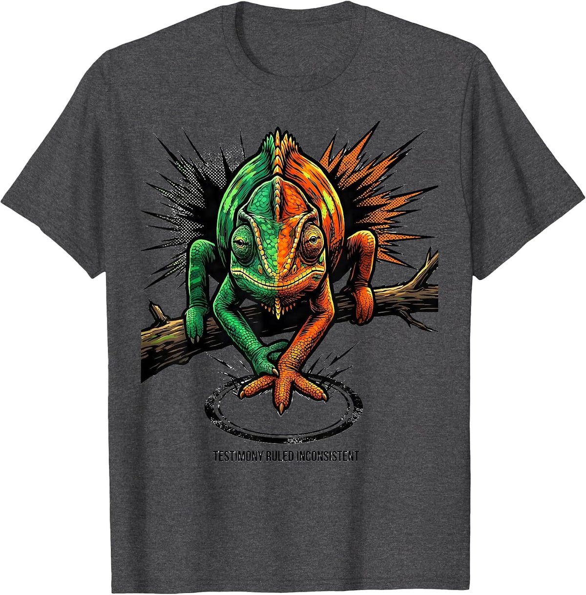Testimony Ruled Inconsistent Comic Chameleon Absurdist Meme T-Shirt - Dark Heather Grey