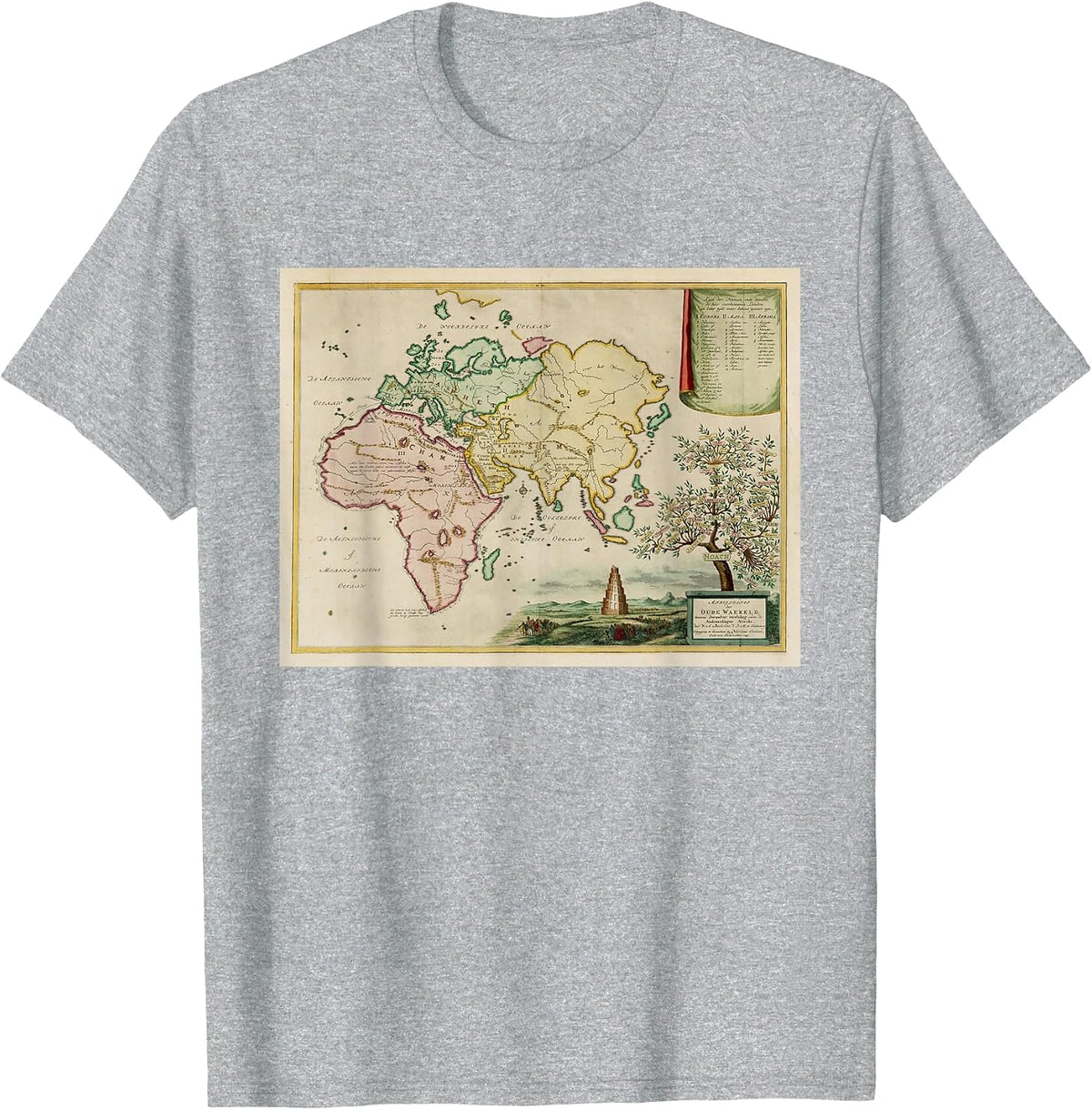 Vintage Afro-Eurasia Pangea Map (1749) T-Shirt - Heather Grey