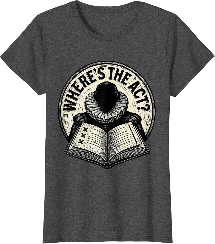 Women's Where's The Act? Funny Shakespeare Literature Teacher Gift T-Shirt - Dark Heather Grey
