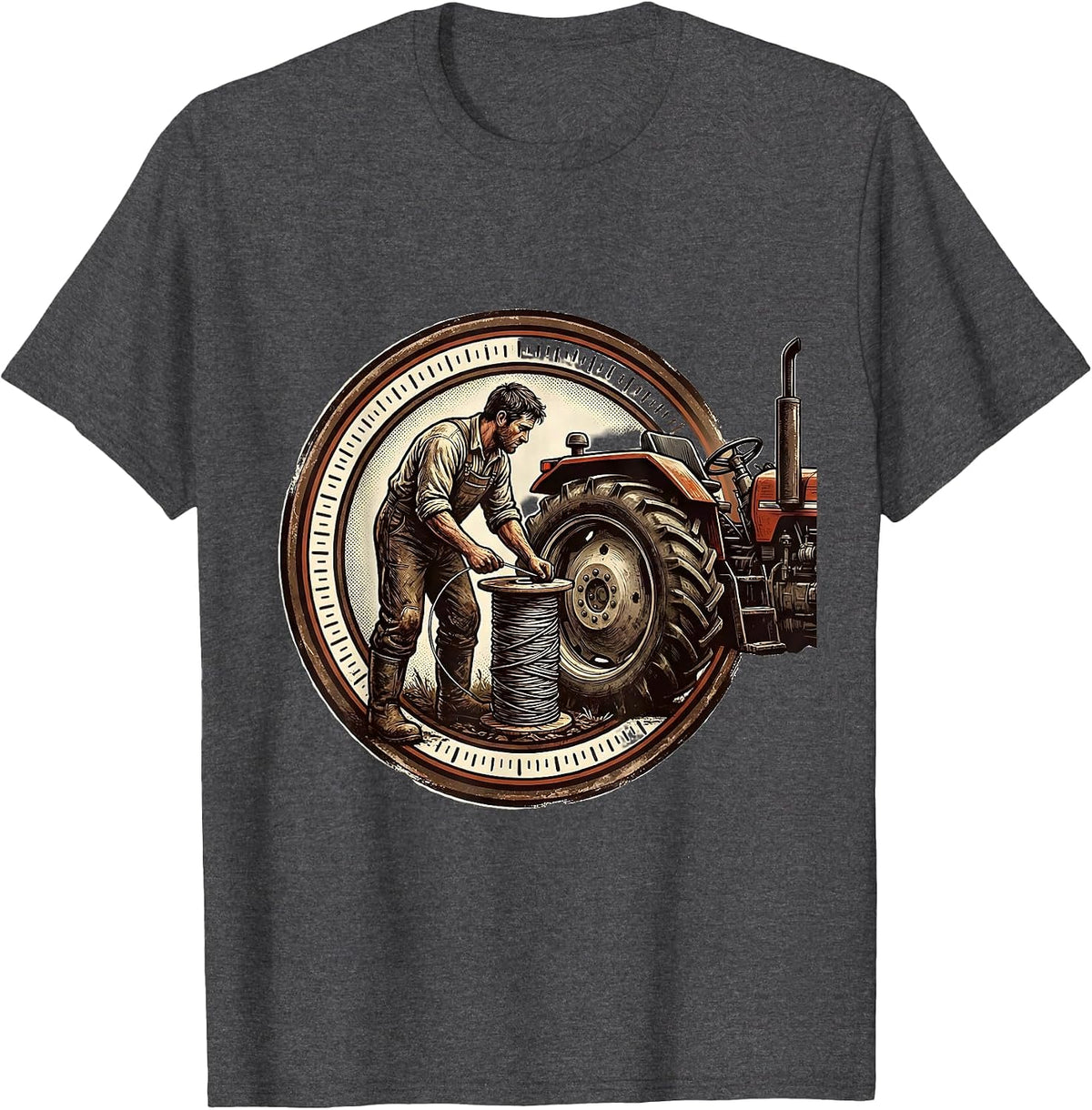 Farmhand Tractor Badge Vintage Farmer Humor T-Shirt - Dark Heather Grey