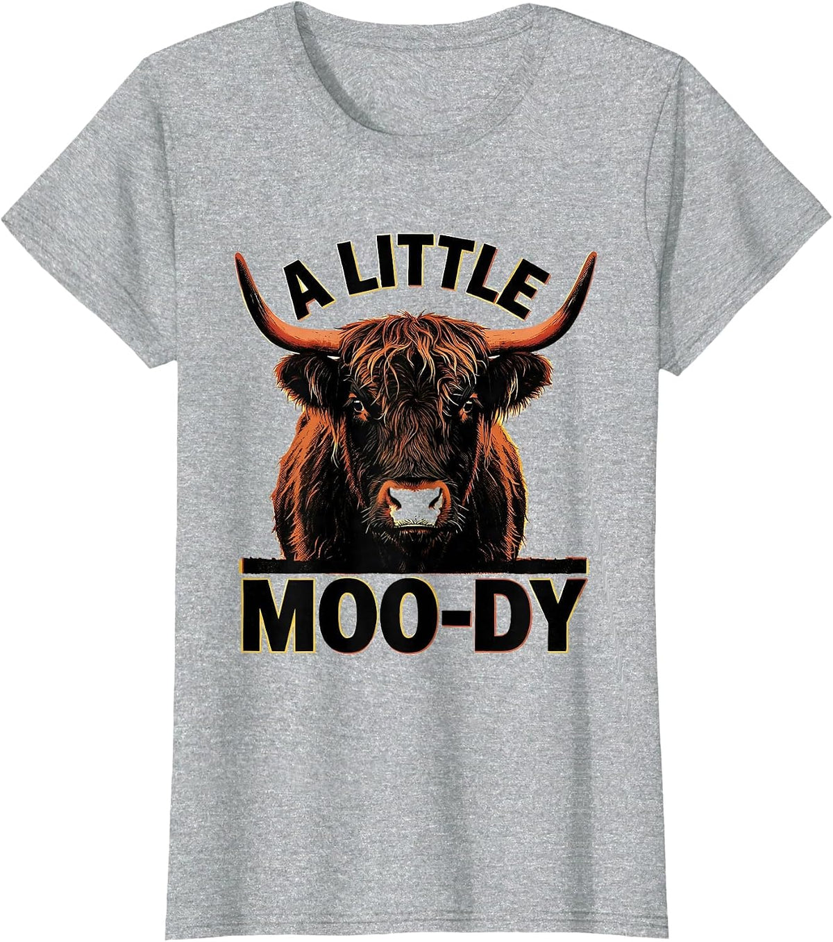 A Little Moo-Dy Funny Highland Cow Farm Animal Humor T-Shirt - Heather Grey