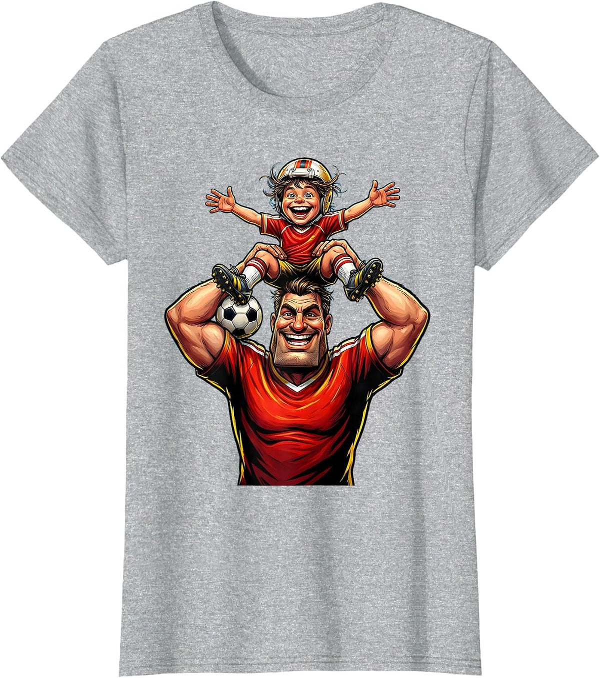 Women's Soccer Dad Lifting Young Player Celebration T-Shirt - Heather Grey