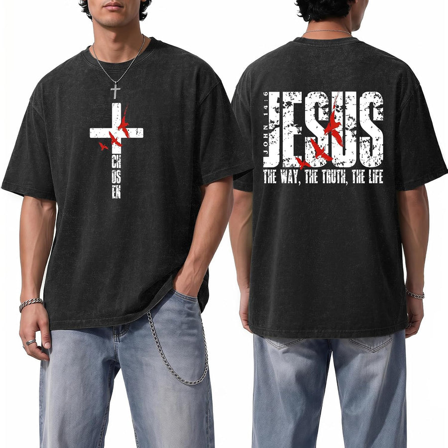 Men's Christian Jesus Shirt Faith Over Fear T-Shirt, Oversized Acid Wash Graphic Tee, Religious God Tee for Daily Wear -