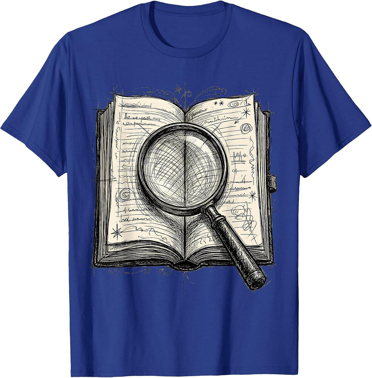 Men's English Teacher Open Book Magnifying Glass Design T-Shirt - Royal Blue