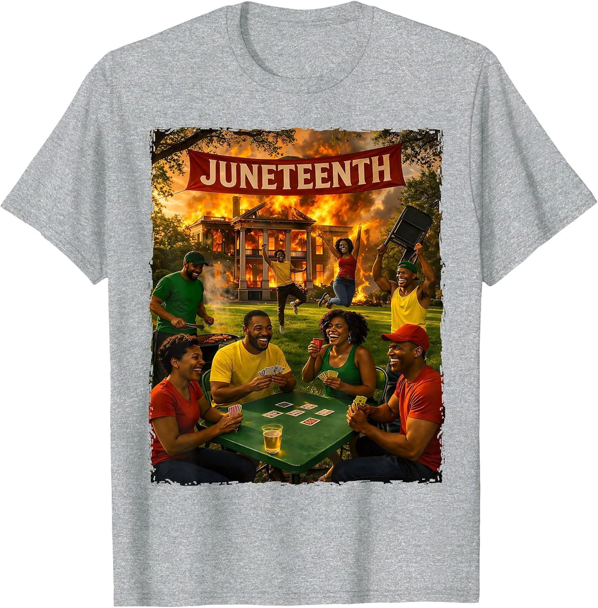 Funny Juneteenth 1865 Plantation Fire Black Emancipation Day T-Shirt - Heather Grey