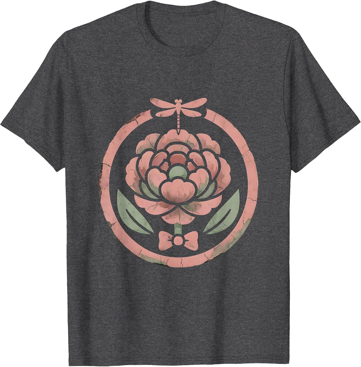 Peony Cross-Section Layered Petals Botanical Art T-Shirt - Dark Heather Grey