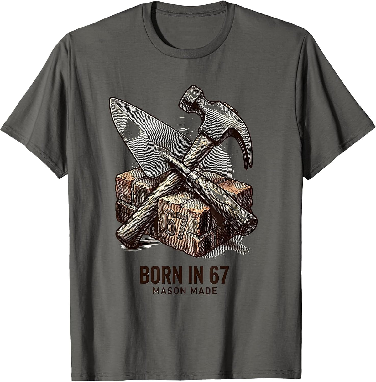 Born in 67 Mason Made Birth Year Design T-Shirt - Asphalt Grey