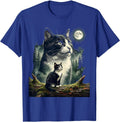 Tuxedo Cat Vintage Moonlit Forest 90s Retro T-Shirt - Royal Blue