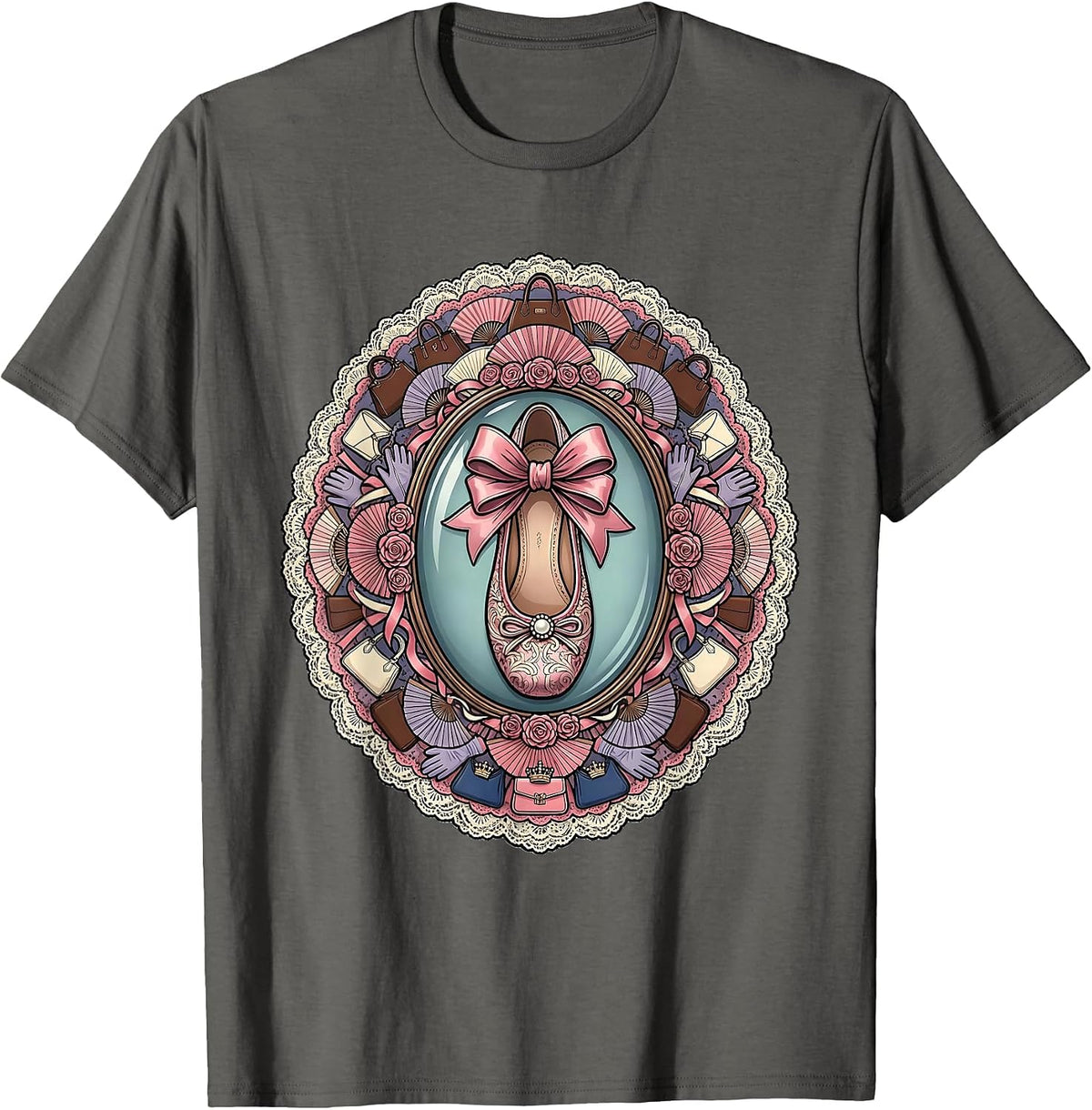 Men's Ballet Flat Shoes Fashion Sketch Illustration T-Shirt - Asphalt Grey