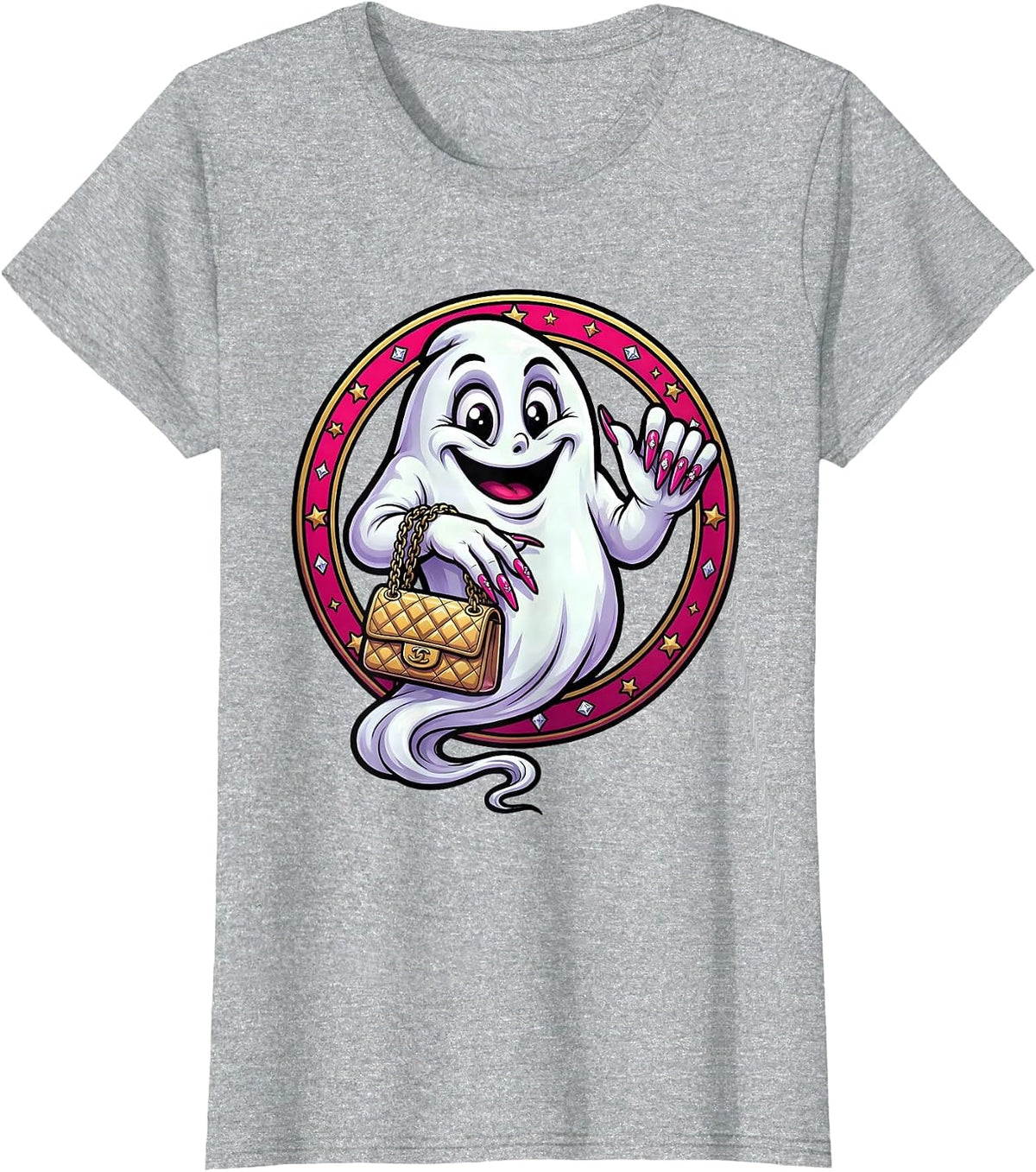 Boujee Ghost Haunting in Style Graphic T-Shirt - Heather Grey