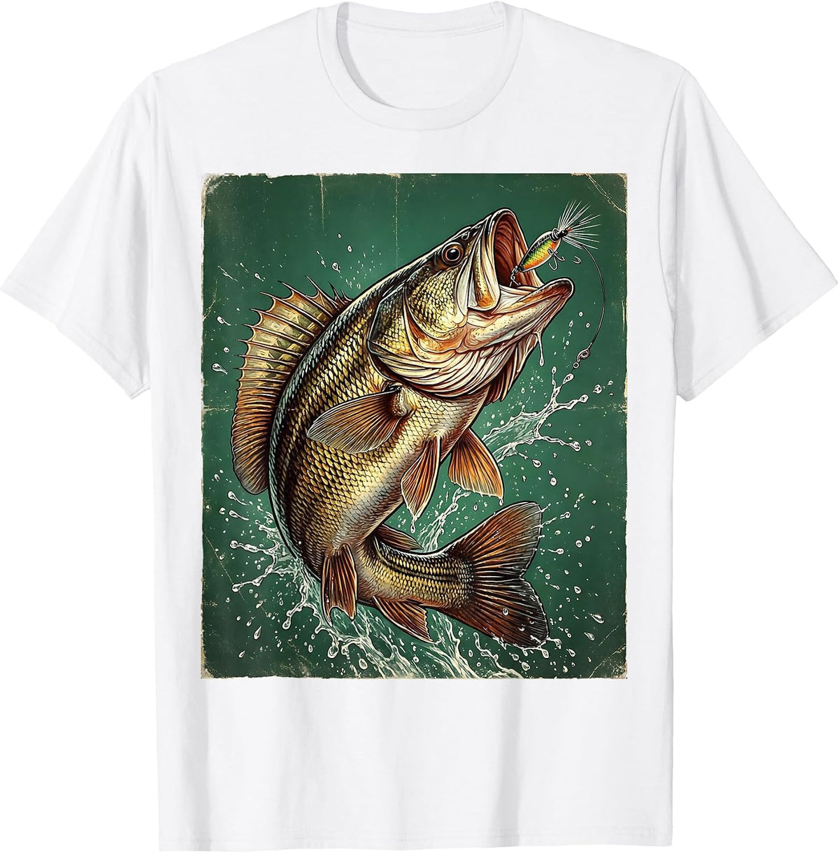 Men's Largemouth Bass with Lure Fishing Graphic T-Shirt - White