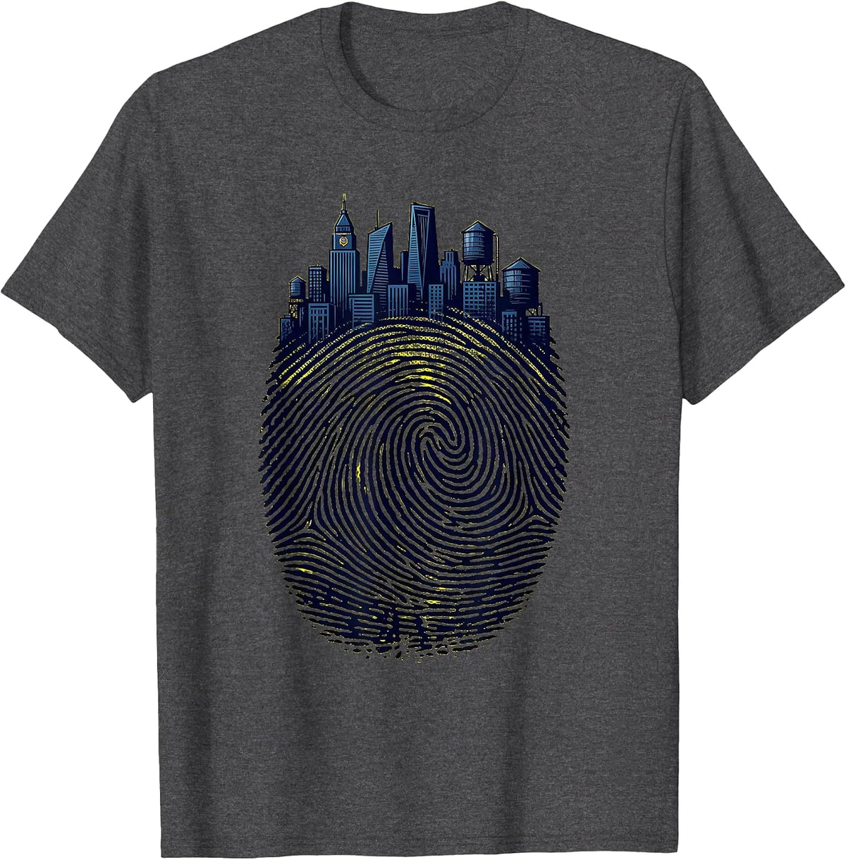 Men's Fingerprint City Skyline Urban Identity Design T-Shirt - Dark Heather Grey