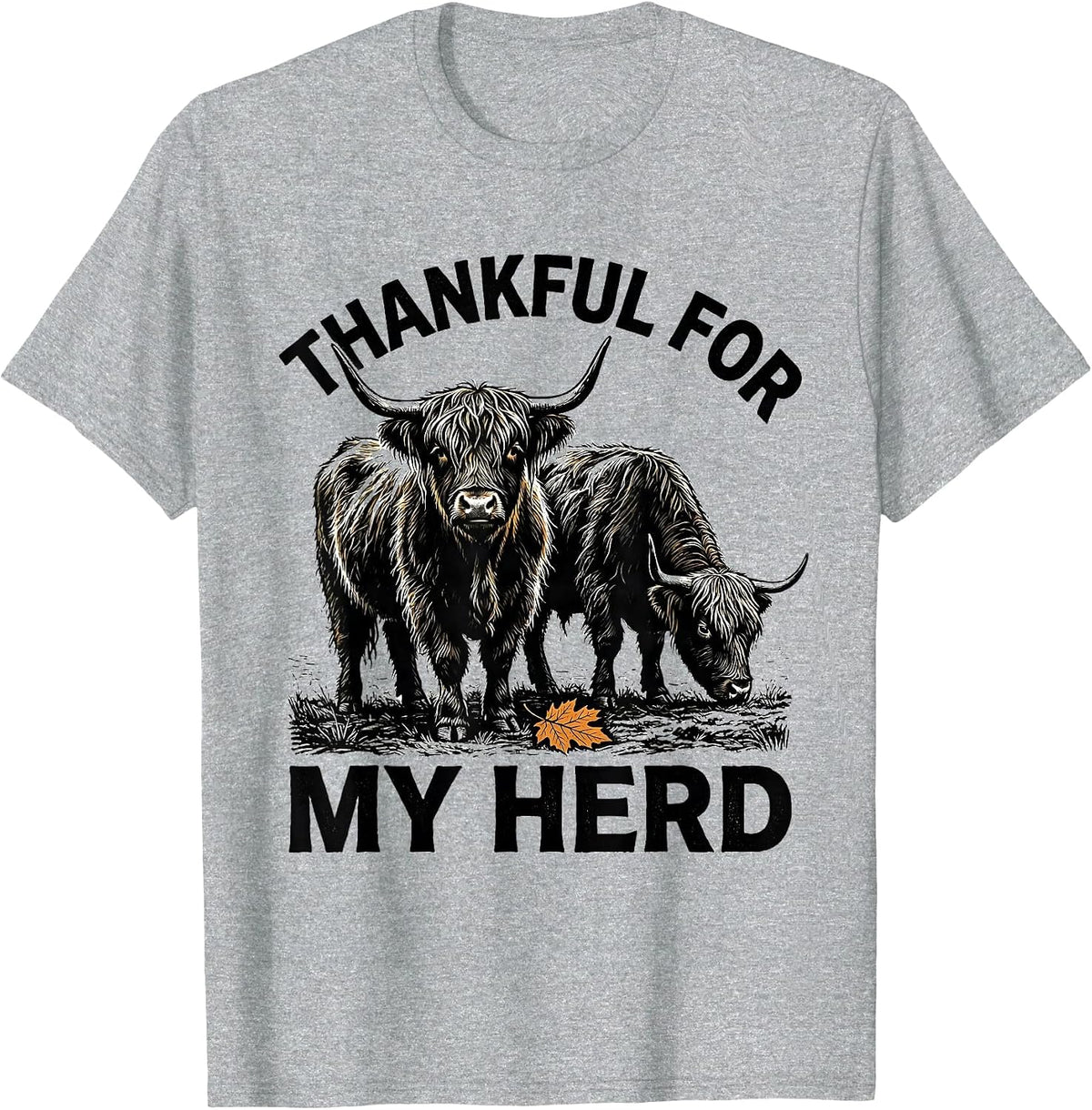 Men's Thankful For My Herd Funny Highland Cow Farm Animal T-Shirt - Heather Grey