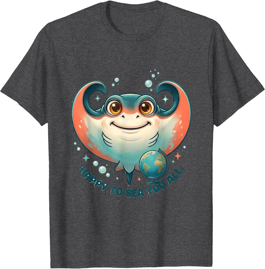 Men's Happy To Sea You All Funny Back To School Ocean Kids T-Shirt - Dark Heather Grey