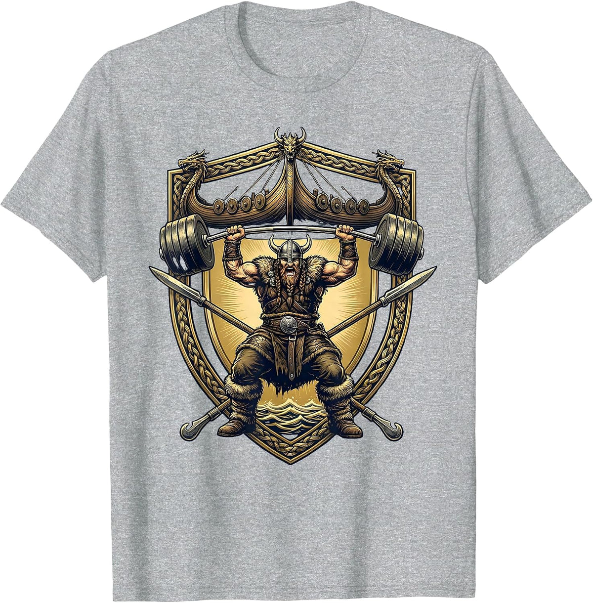Men's Viking Warrior Deadlift Funny Gym Graphic T-Shirt - Heather Grey