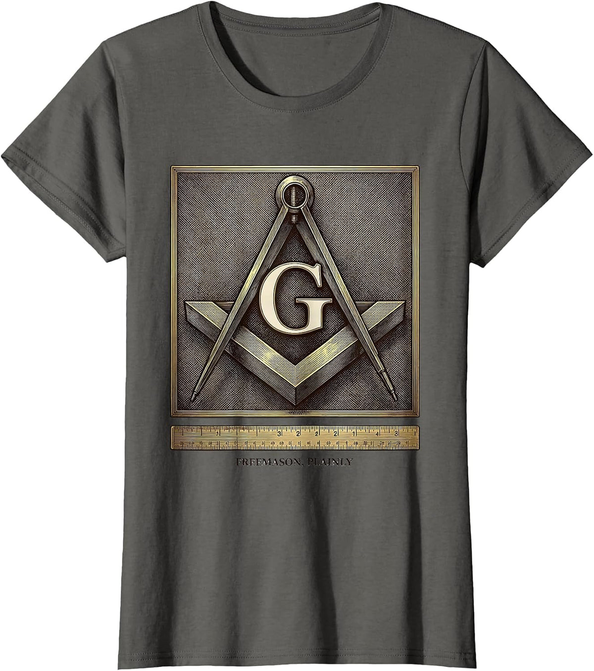 Women's Freemason Plainly Crosshatch Etching Masonic Square Compass T-Shirt - Asphalt Grey