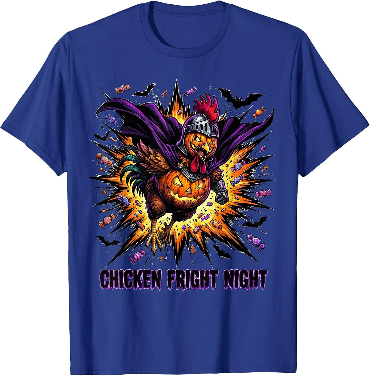 Men's Chicken Fright Night Comic Book Halloween Chicken Lover T-Shirt - Royal Blue