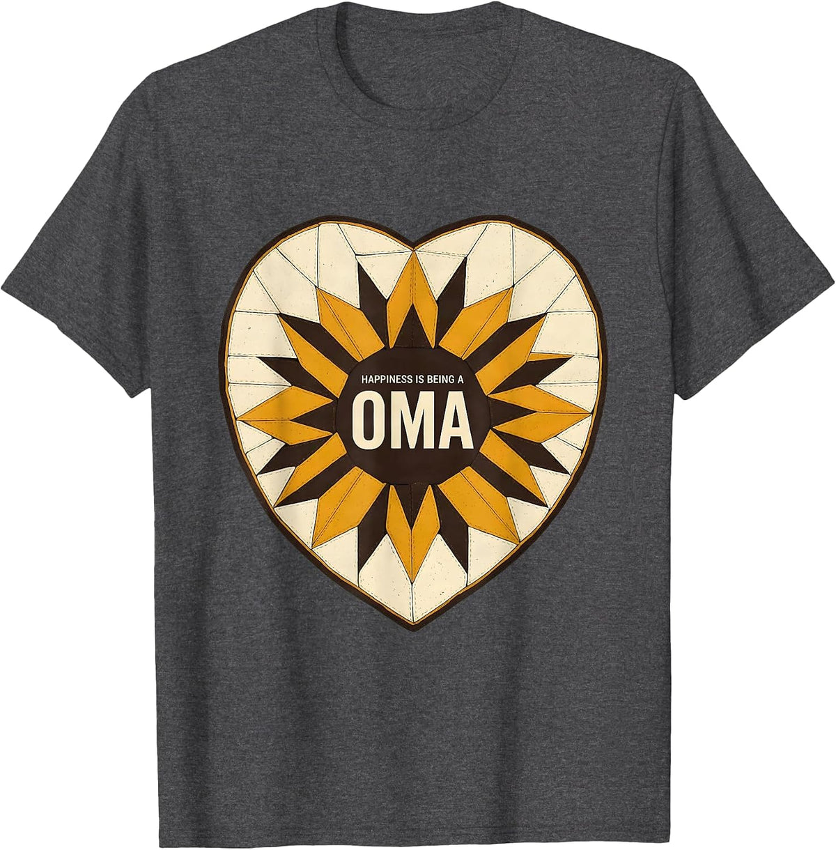 Men's Happiness Is Being A Oma Sunflower Heart Grandma Mother's T-Shirt - Dark Heather Grey