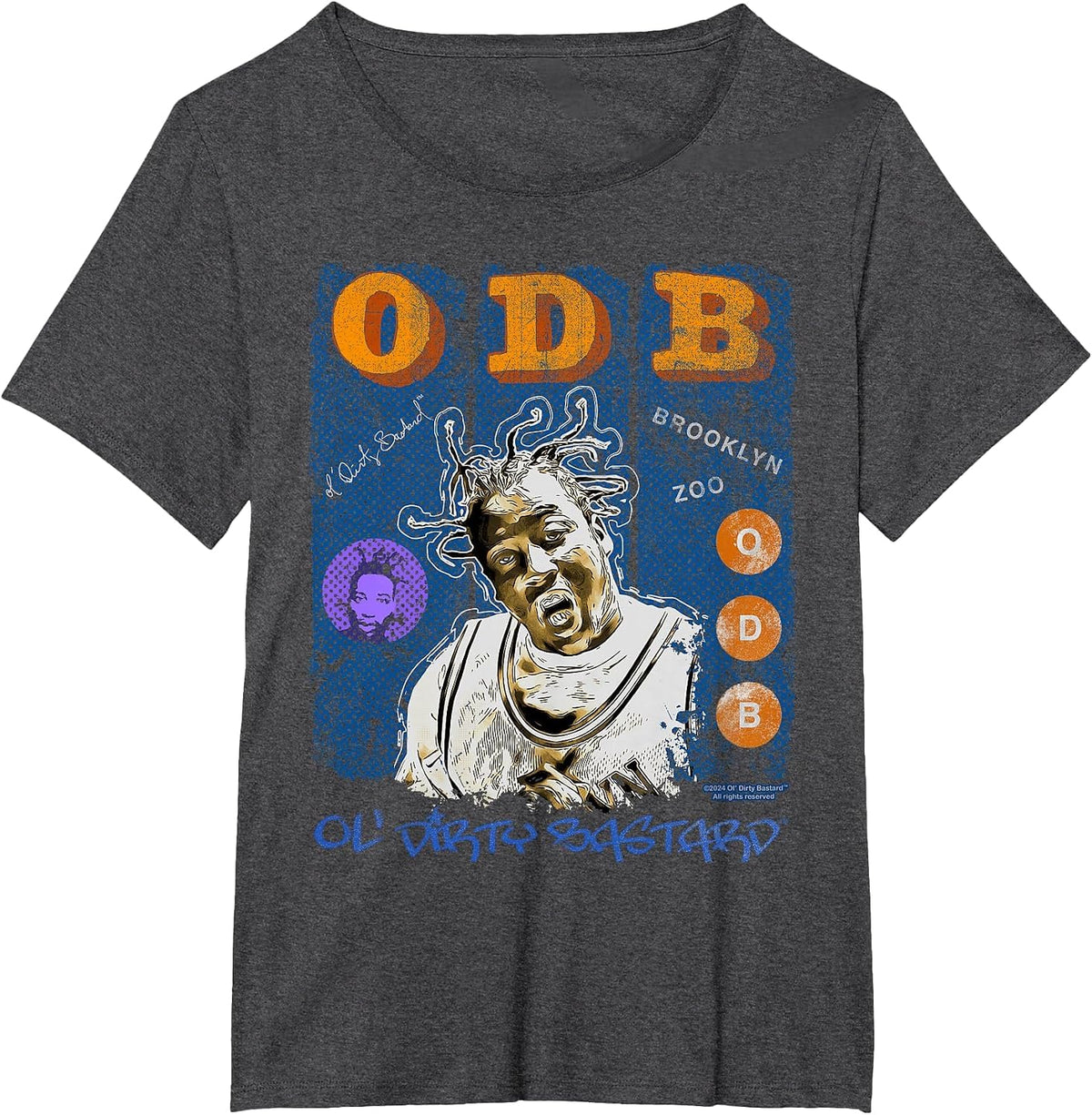 ODB Ol Dirty Ba-ard Mural Retro Wu Tang Zoo Hip Hop 90s T-Shirt - Dark Heather Grey